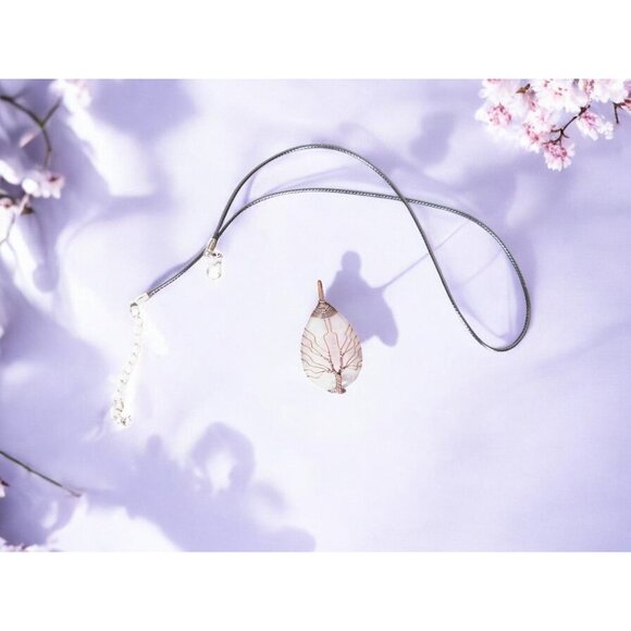 Rose Quartz Tree of Life Pendant Necklace Healing Crystal Jewelry 18" Cord - Picture 2 of 9